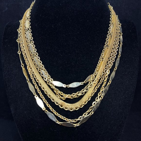Vintage 7 Strand Gold Tone Necklace 17" (3865) - Picture 1 of 7